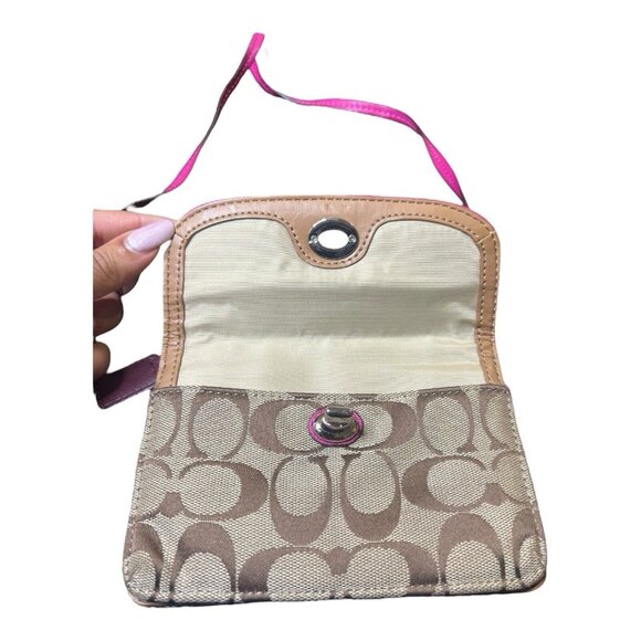 Small Coach Signature Dylan Crossbody Wallet Khaki And Magenta - Picture 7 of 9